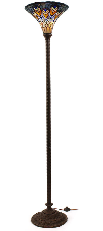 Tiffany-style Peacock Torchiere Lamp